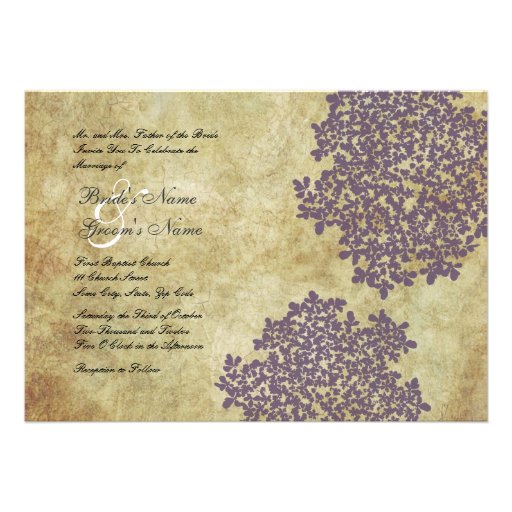 Purple Floral Vintage Wedding Invitations