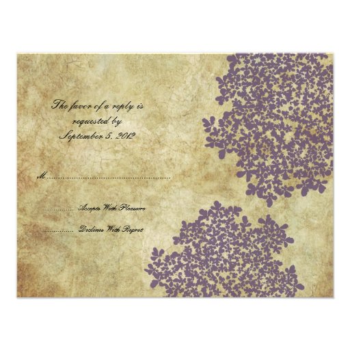 Purple Floral Vintage Wedding RSVP Invitation