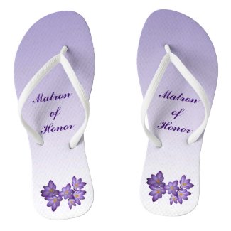 Purple Floral Wedding Matron of Honor Flip Flops