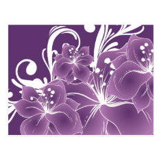 Purple Floral White Scrolls Postcards