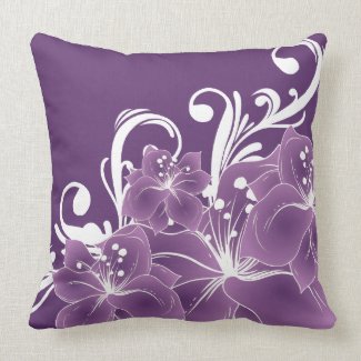 Purple Floral White Scrolls Throw Pillows