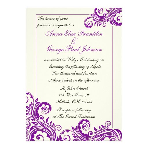 Purple Flourish Vertical Wedding Invitation