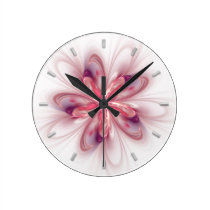 Purple Flower Abstract Fractal Art Round Clock
