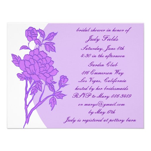 Purple Flower Custom Bridal Shower Invitations Purple Flower Custom Bridal Shower Invitations