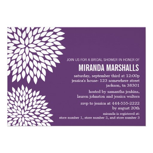 Purple Flower Design Bridal Shower Invitations