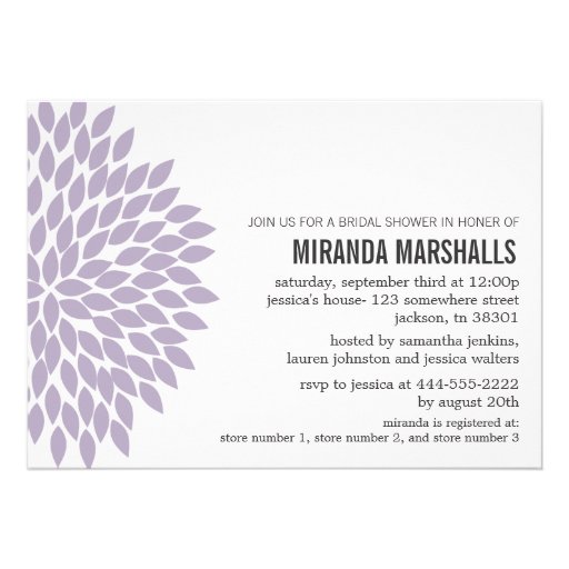 Purple Flower Design Bridal Shower Invitations