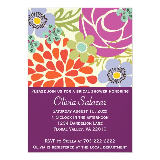 Purple Flower Garden Bridal Shower Invitations (front side)