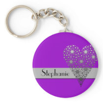 Purple Flower Heart Cute custom name keychain keychains