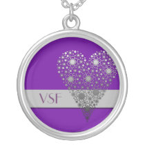 Purple Flower Heart Cute initial monogram necklace necklaces
