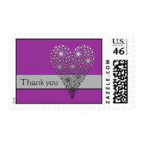 Purple Flower Heart Thank you postage stamps stamps