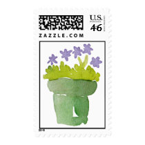 Purple flower in pot postage stamps