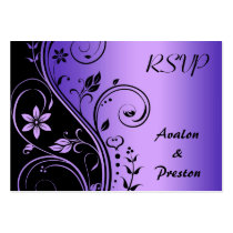 Purple Flower Scrollwork RSVP Wedding Card Business Card