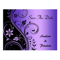 Purple Flower Scrollwork Save The Date Card Postcards