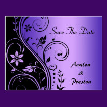 Purple Flower Scrollwork Save The Date Card postcards