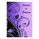 Purple Flower Scrollwork Wedding Invitation