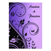 Purple Flower Scrollwork Wedding Invitation