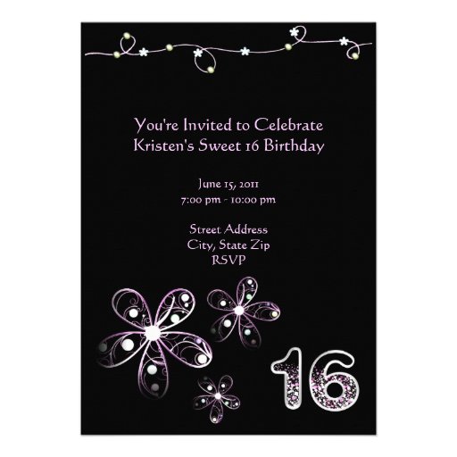 Purple Flower Sweet 16 Birthday Invitation