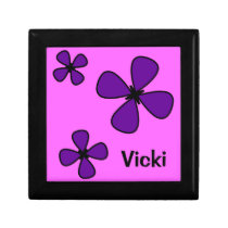 Purple flower wooden jewelry box - with you name gift boxes