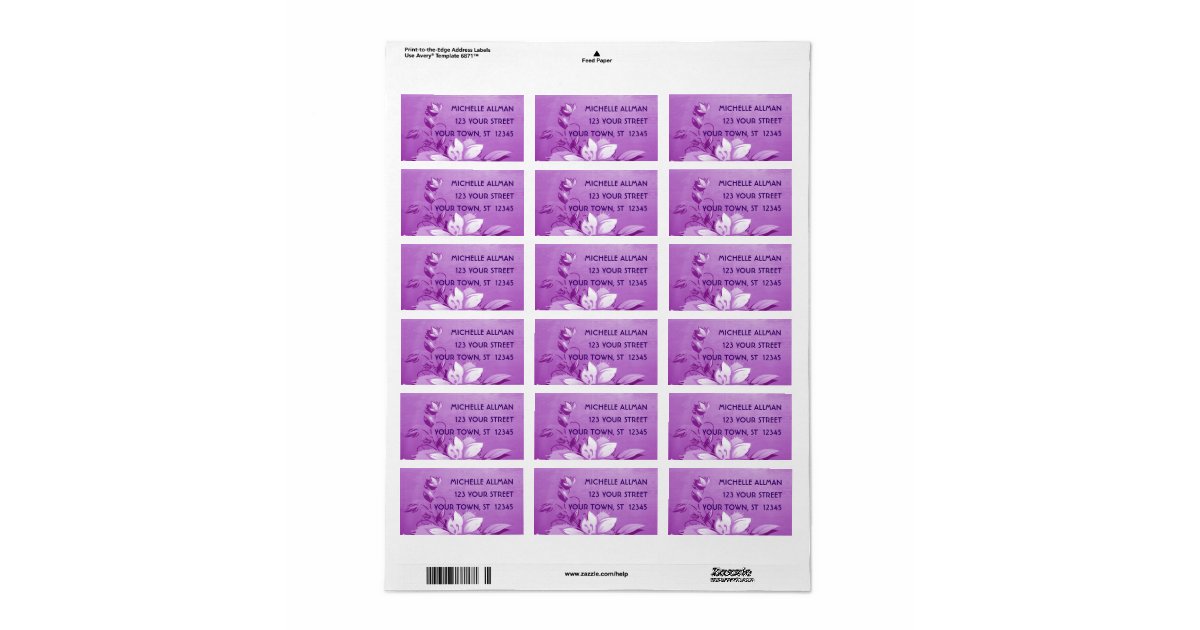 Purple Flowers Avery Label Zazzle