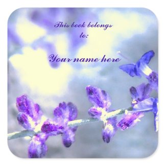 Purple Flowers Bookplate Square Sticker