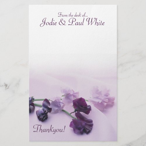 Purple Flowers From the desk of.. Wedding Thankyou stationery