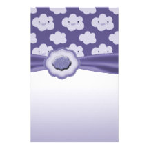 Purple Fluffy Clouds Baby Shower Personalized Stationery