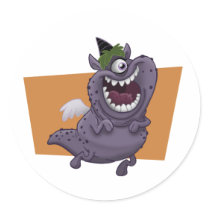 Purple Flying Monster Orange Square stickers by adrianropp Purple Flying Monster Orange Square stickers