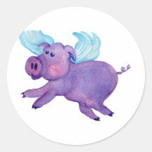 Purple Flying Pig Stickers