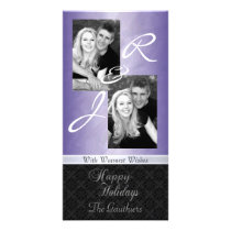 Purple Foil Lace Holiday Ribbon Photo Card