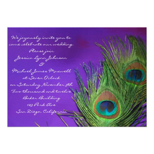 Purple Foil Peacock Wedding Invitations