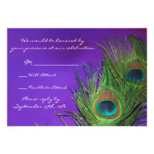 Purple Foil Peacock Wedding RSVP cards