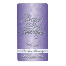 Purple Foil Silver Scroll Happy Holidays Wine Custom Shipping Labels