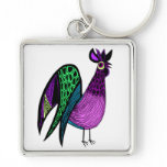 Purple Folk Art Rooster Key Chains