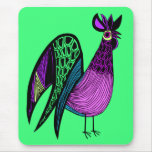 Purple Folk Art Rooster Mouse Pads