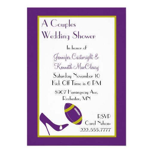 Purple Football Couples Wedding Shower Invitation (front side)