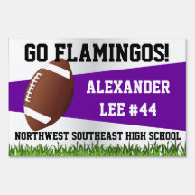 Purple Football Yard Sign, Custom Name/School