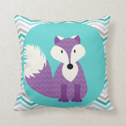 Purple Fox on Aqua Throw Pillow