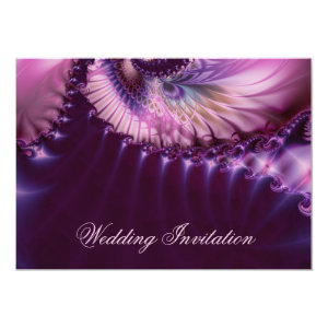 Purple fractal peacock feather wedding 5x7 paper invitation card