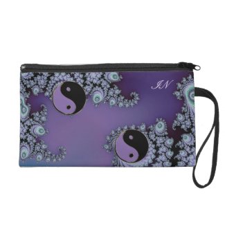 Purple Fractal Yin Yang Design Bags Wristlet Clutches
