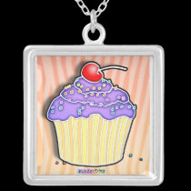 Purple Frosted Cupcake necklaces