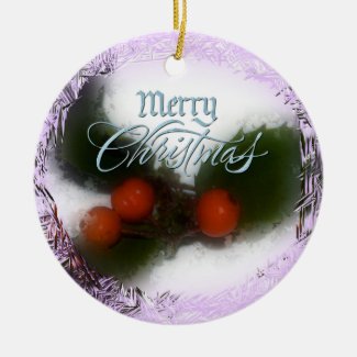 Purple Frosty Holly Merry Christmas Christmas Tree Ornaments