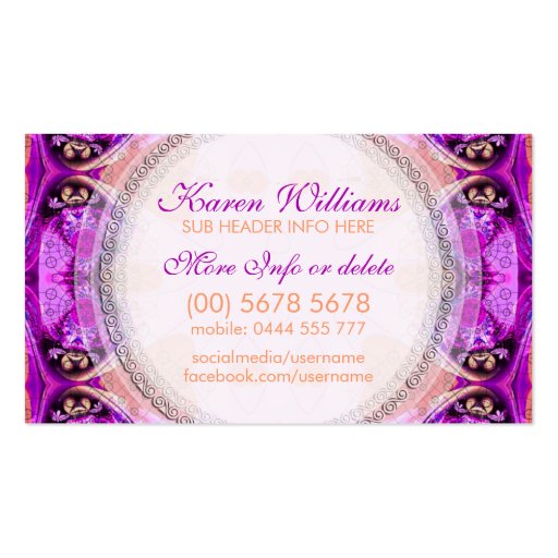 Purple Fuchsia Healing New Age Business Card (front side)
