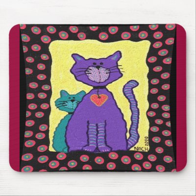 Purple Funky Cat & Kitty - mousepad