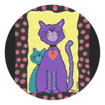 Purple Funky Cat & Kitty - stickers