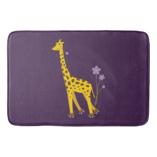 Purple Funny Roller Skating Giraffe Bath Mats