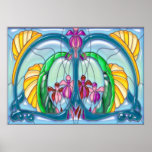 Purple Fuschias in Art Deco Stained Glass Print