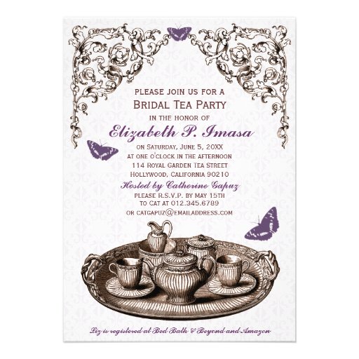 Purple Garden Bridal Tea Party Invitations Personalized Invitation