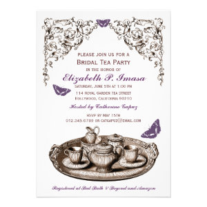 Purple Garden Bridal Tea Party Invitations Cards
