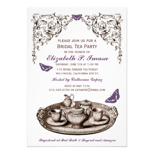 Purple Garden Bridal Tea Party Invitations Cards