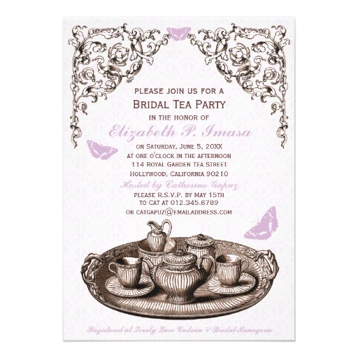 Purple Garden Bridal Tea Party Invitations Invites